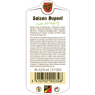 5410702000348 Saison Dupont cuvée dry hopping 2013 - 150cl Bière  refermentée en bouteille Sticker Back